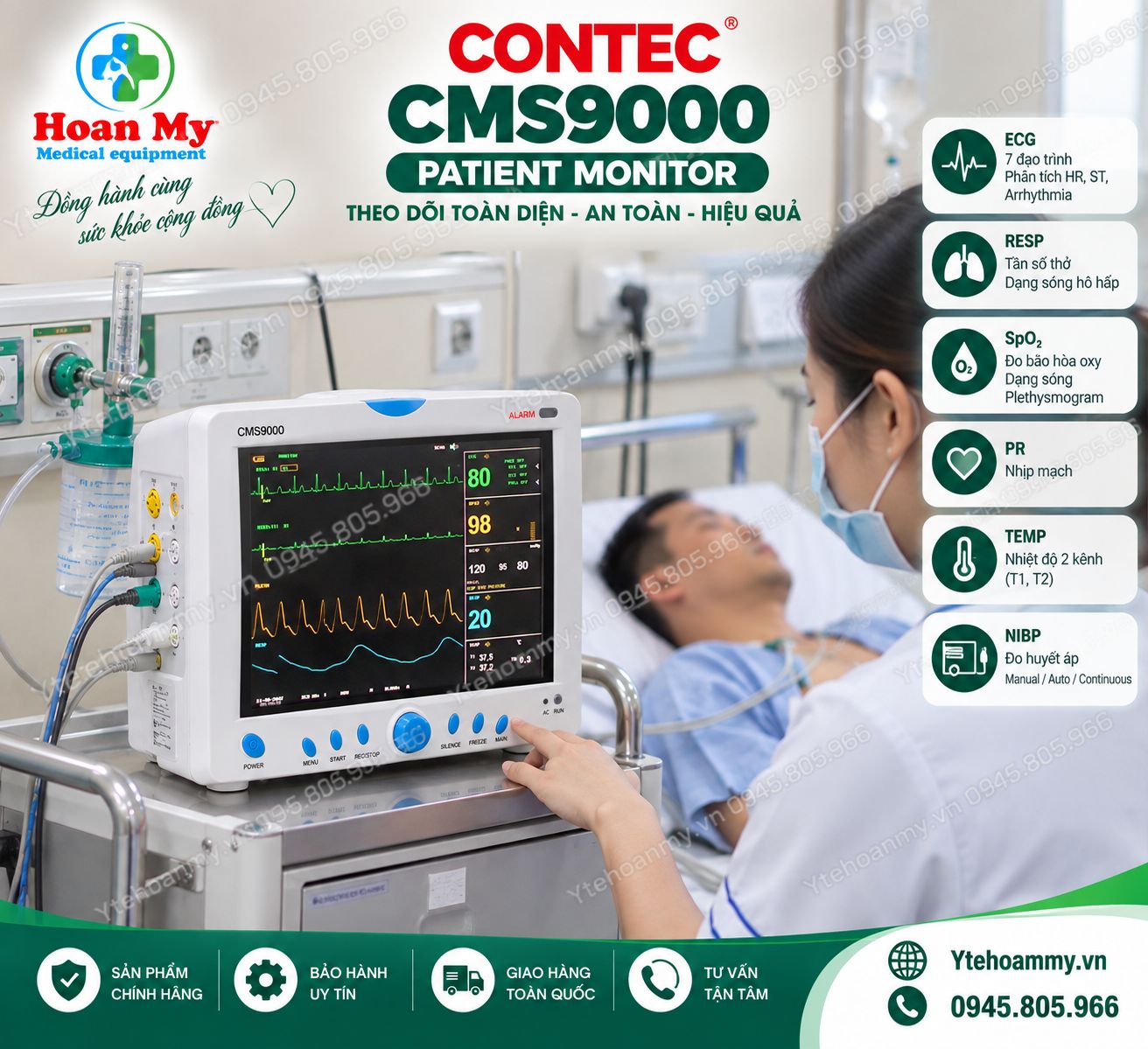 Monitor theo dõi bệnh nhân Contec CMS9000. FDA Mỹ